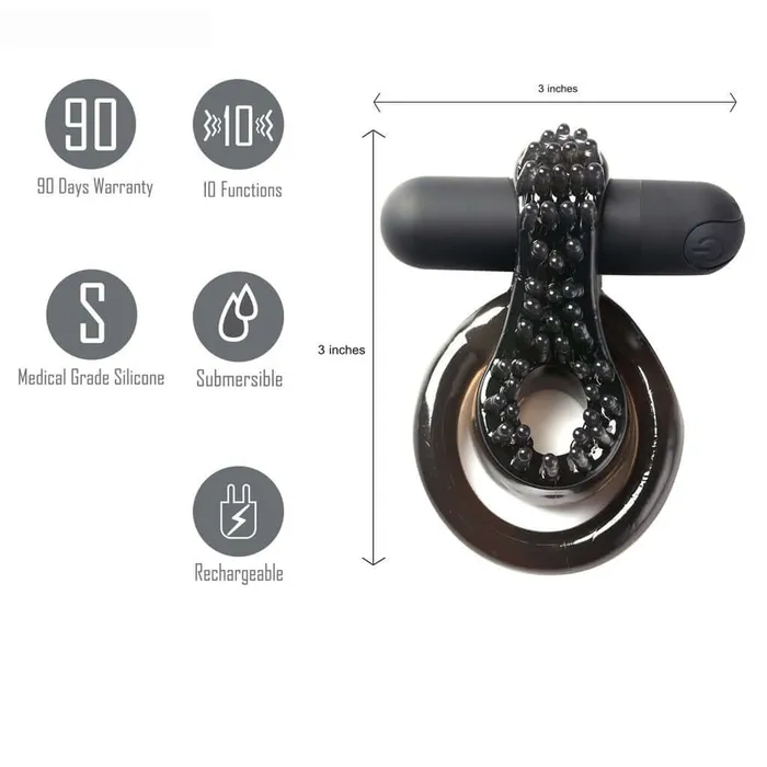 Maia Toys Male Sex Toys Jagger Rechargeable Vibrating Ring Black Sleeve 10Speed Waterproof USB Rechargeable