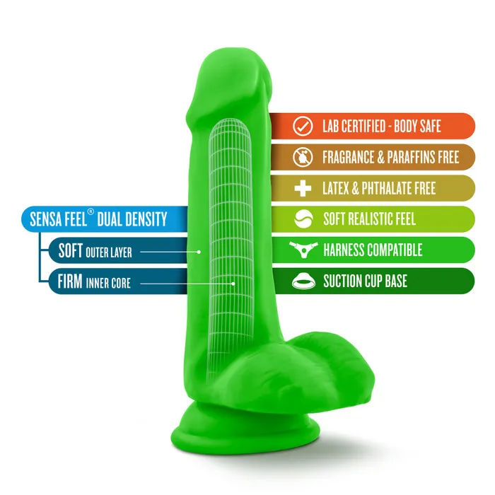 Neo By Blush Realistic Neon Green 6Inch Long Dildo With Balls Suction Cup Base Blush Dildos