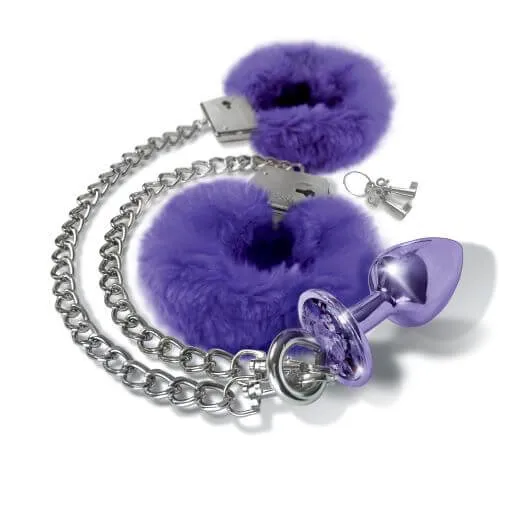 Nixie Metal Plug and Furry Cuff Set Purple Global Novelties Anal
