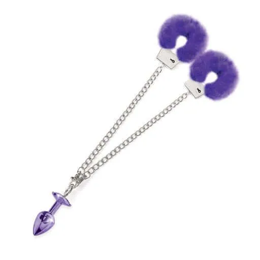 Nixie Metal Plug and Furry Cuff Set Purple Global Novelties Anal