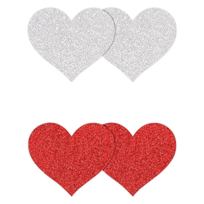 NS NOVELTIES Vibrators Pretty Pasties Glitter HeartsRedSilver 2pk