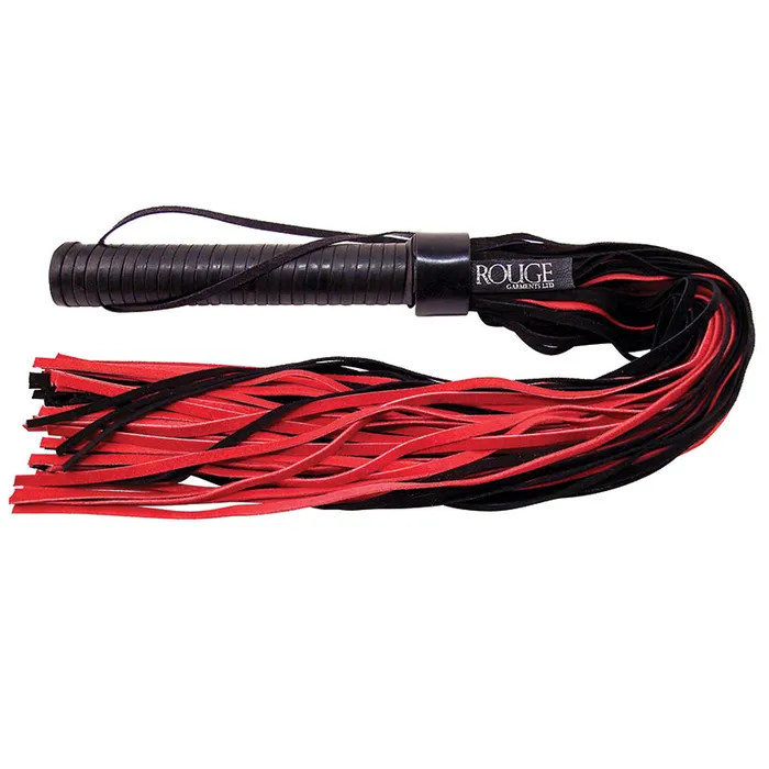 ROUGE GROUP Restraints Rouge Group Long Suede Flogger with Leather HandleBlackRed ROUGE GROUP Restraints Rouge Group Long Suede Flogger with Leather HandleBlackRed