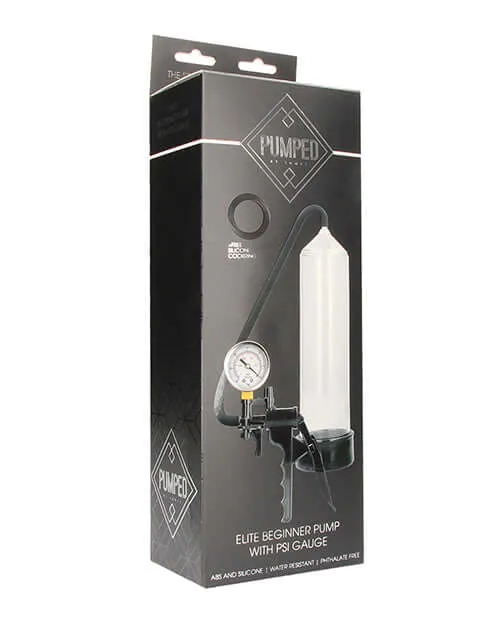 SHOTS AMERICA Male Sex Toys Pumped Elite Beginner Pump with PSI Gauge Transparent SHOTS AMERICA Male Sex Toys Pumped Elite Beginner Pump with PSI Gauge Transparent