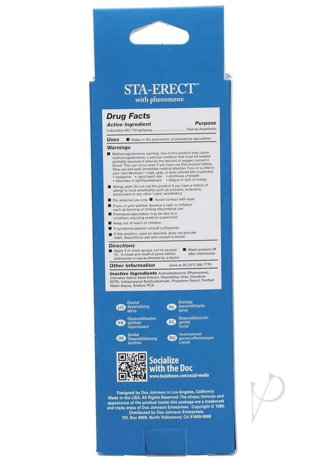 StaErect Delay Spray for Men 2oz Prolong Your Pleasure Without Compromising Sensations Doc Johnson Enterprises Female Sex Toys