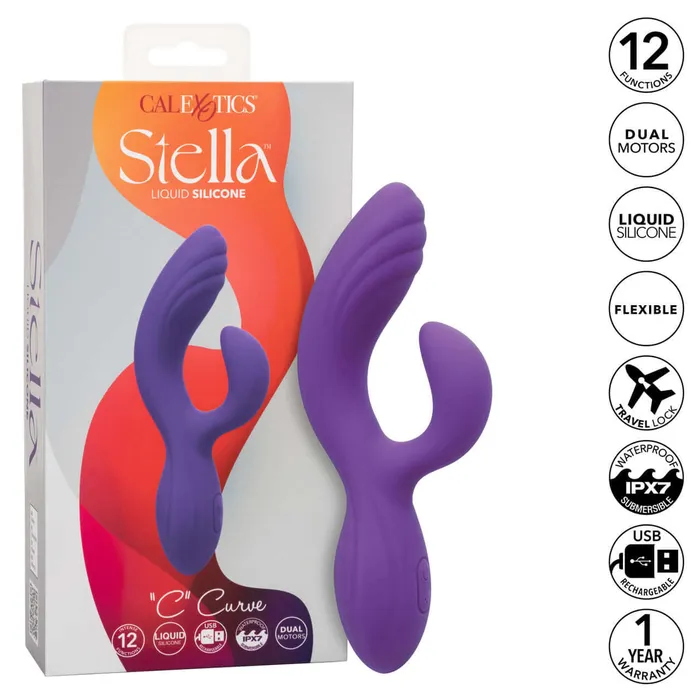 Stella Liquid Silicone C Curve Rabbit Vibrator Dual Massager with 12 Functions California Exotic Novelties Female Sex Toys