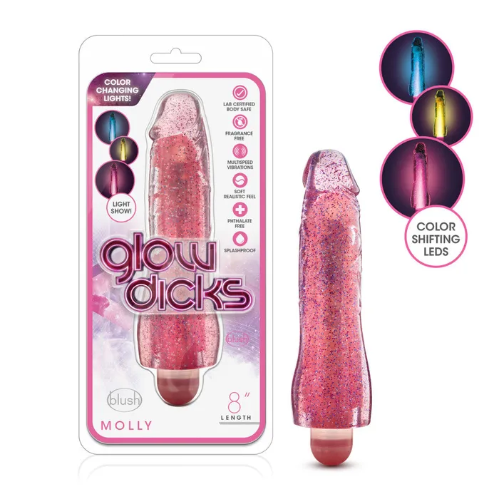 Vibrators Blush Glow Dicks By Blush Molly Glitter Realistic Pink 8Inch Long Vibrating Dildo Vibrators Blush Glow Dicks By Blush Molly Glitter Realistic Pink 8Inch Long Vibrating Dildo
