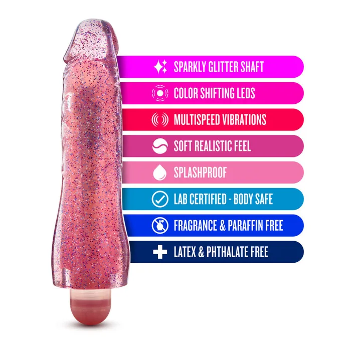 Vibrators Blush Glow Dicks By Blush Molly Glitter Realistic Pink 8Inch Long Vibrating Dildo