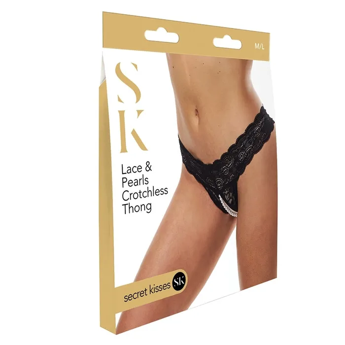 XGEN Teddies And Bodies Secret Kisses Lace and Pearls Crotchless ThongBlack MLBoxed