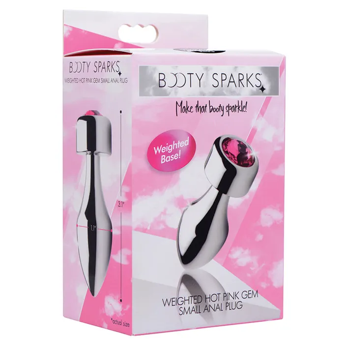 XR Brands Anal Booty Sparks Weighted Base Aluminum Plug Pink GemSmall