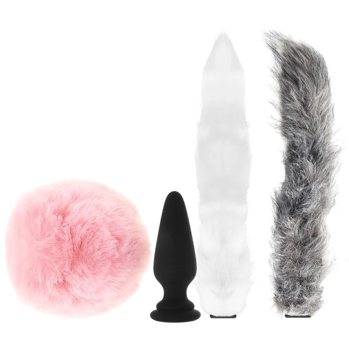 XR Brands Anal Tailz SnapOn Anal Plug and 3 Interchangeable Tails Set