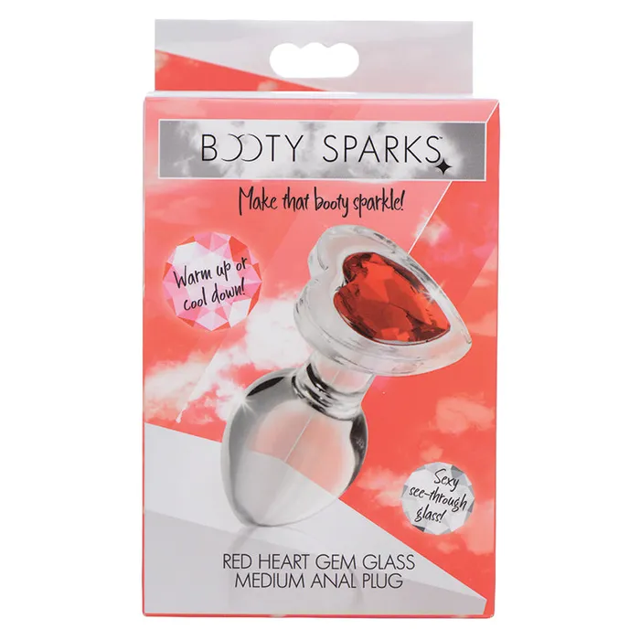 XR Brands Booty Sparks Red Heart Gem Glass Anal PlugMedium Male Sex Toys