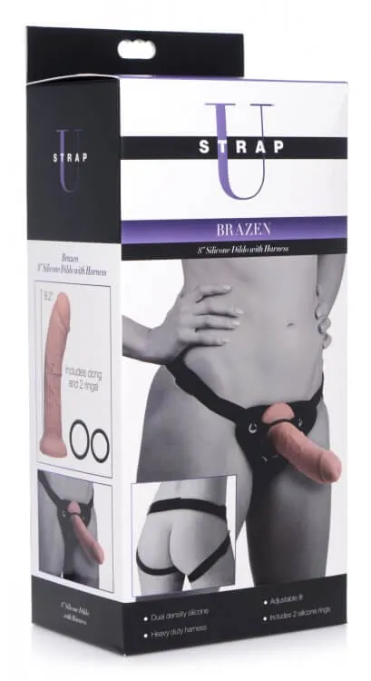 XR Brands Female Sex Toys XR Brands Strap U Brazen 8Inch Silicone Dildo with Harness Premium Dual Density Dong and Adjustable StrapOn Set XR Brands Female Sex Toys XR Brands Strap U Brazen 8Inch Silicone Dildo with Harness Premium Dual Density Dong and Adjustable StrapOn Set