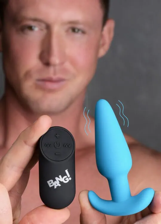 XR Brands Male Sex Toys Bang 21X Vibrating Silicone Butt Plug with Remote Control Blue