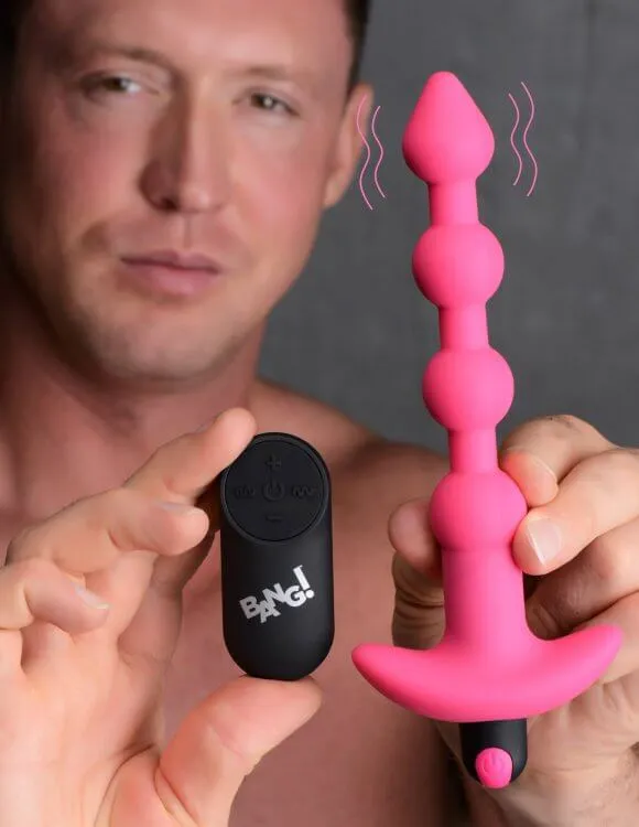 XR Brands Male Sex Toys Bang Vibrating Silicone Anal Beads and Remote Control Pink