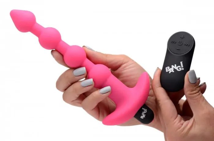 XR Brands Male Sex Toys Bang Vibrating Silicone Anal Beads and Remote Control Pink