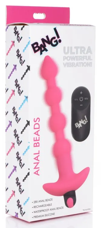 XR Brands Male Sex Toys Bang Vibrating Silicone Anal Beads and Remote Control Pink
