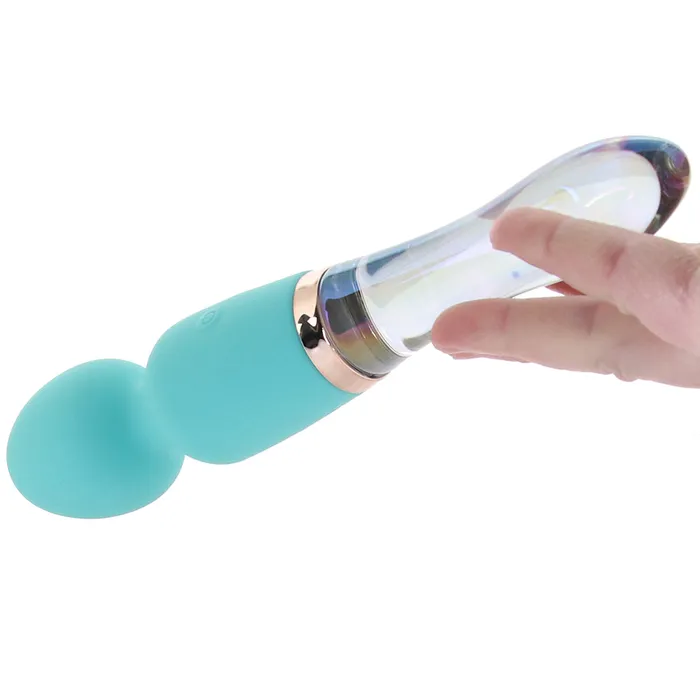 XR Brands Vibrators Prisms VibraGlass 10X Turquoise Dual Wand Vibe