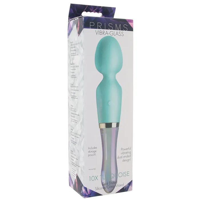 XR Brands Vibrators Prisms VibraGlass 10X Turquoise Dual Wand Vibe